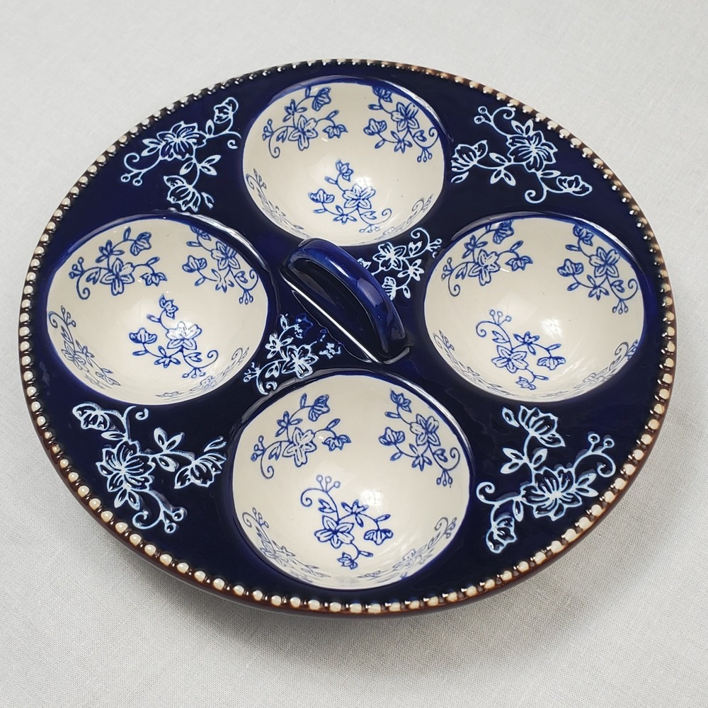 temp-tations Cobalt Blue Floral Lace Baking Dish Poached Egg Muffin Top